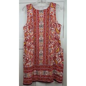 London Times Paisley Print Sleeveless Sheath Dress Women US 12 Red Yellow